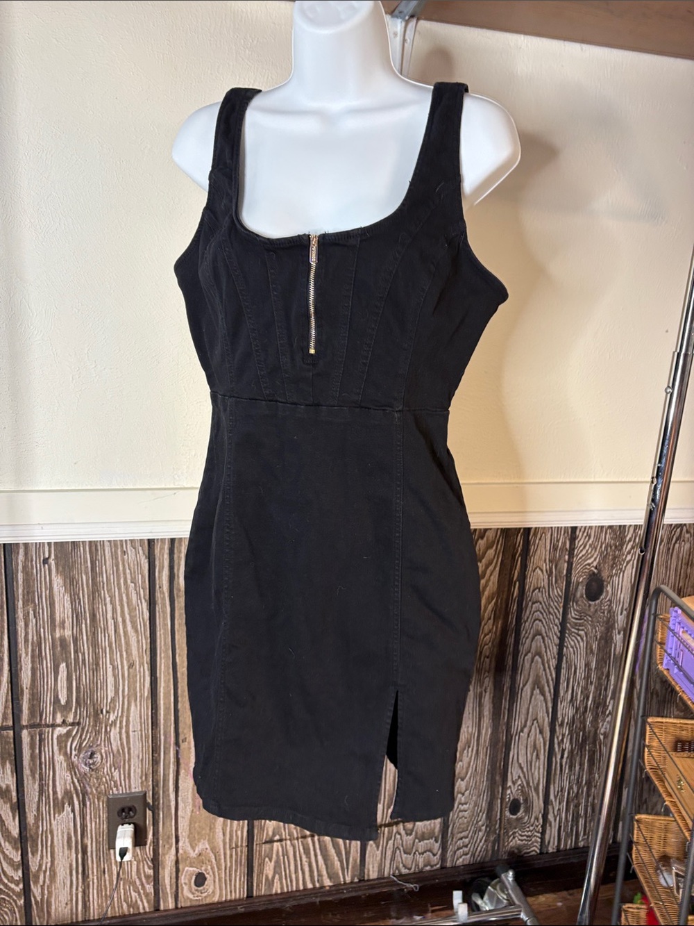 Guess Black Sleeveless Zip-Front Bodycon Mini Dress